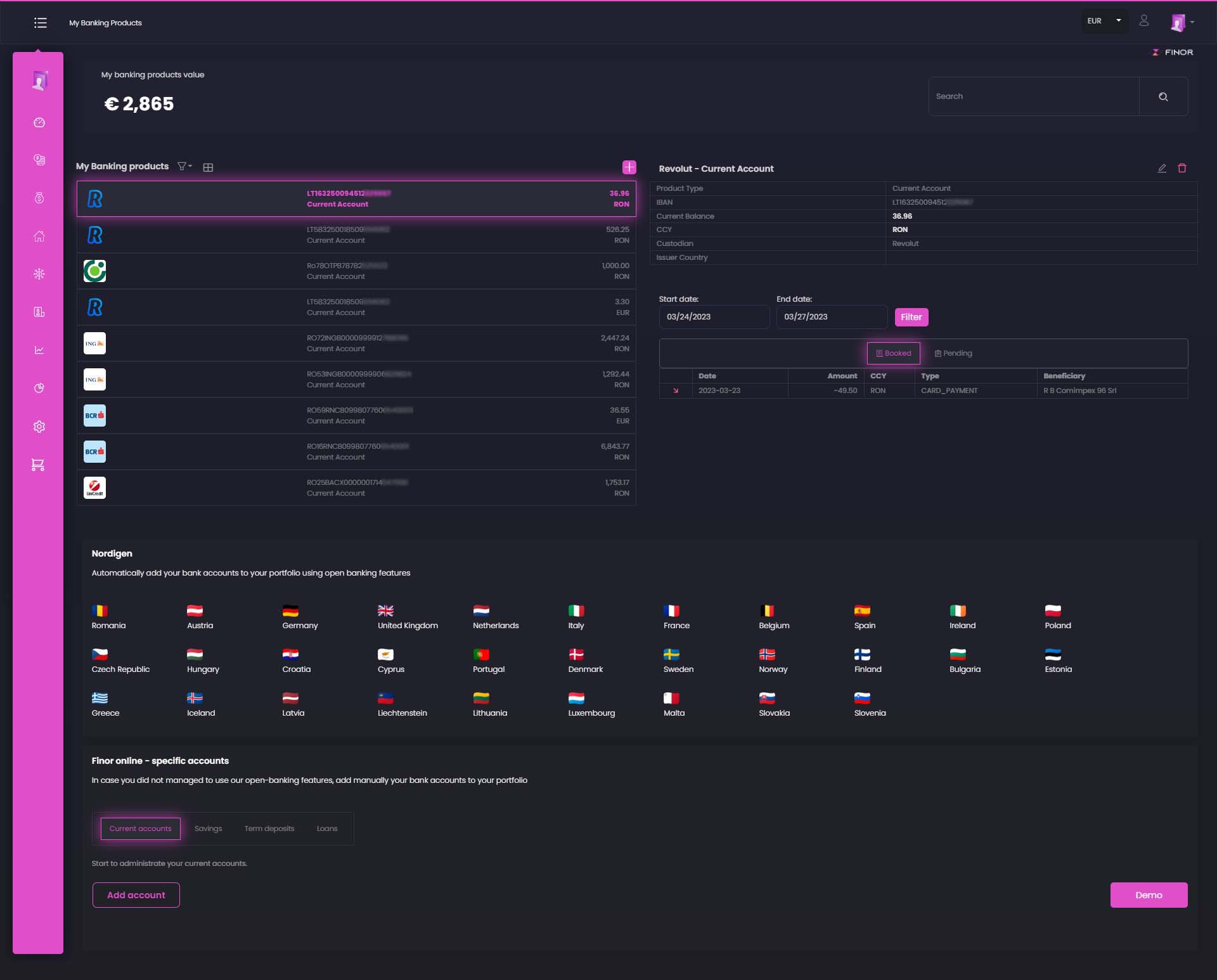 FINOR Online | Open Banking | My Banking Products | Wealth Management app